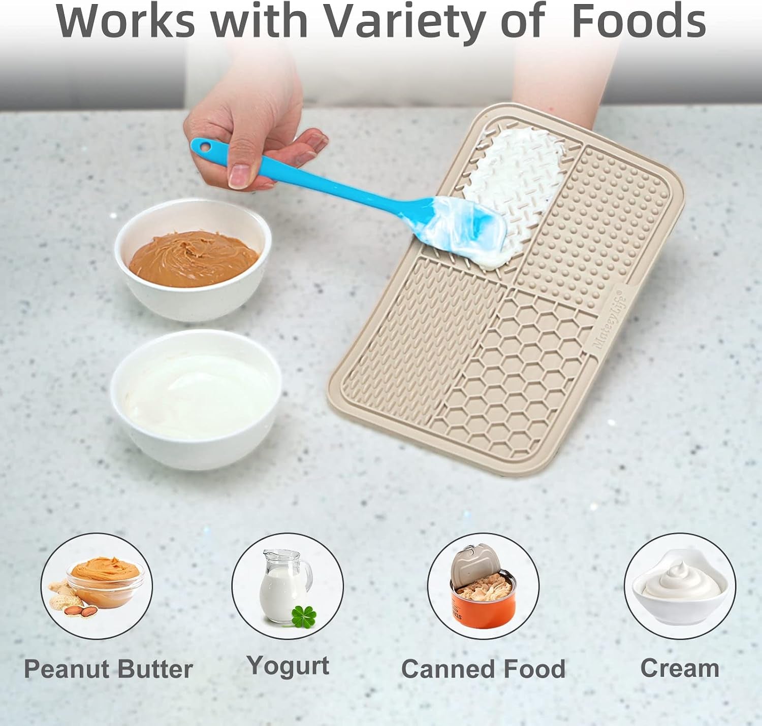 2PCS Large Lick Mat for Dogs with Suction Cups, Slow Feeder Bowls,Cat Lick Mat for Anxiety Relief, Dog Toys to Keep Them Busy, Cat Licking Pad for Boredom (Gray&Beige, 9.9'' × 6'')