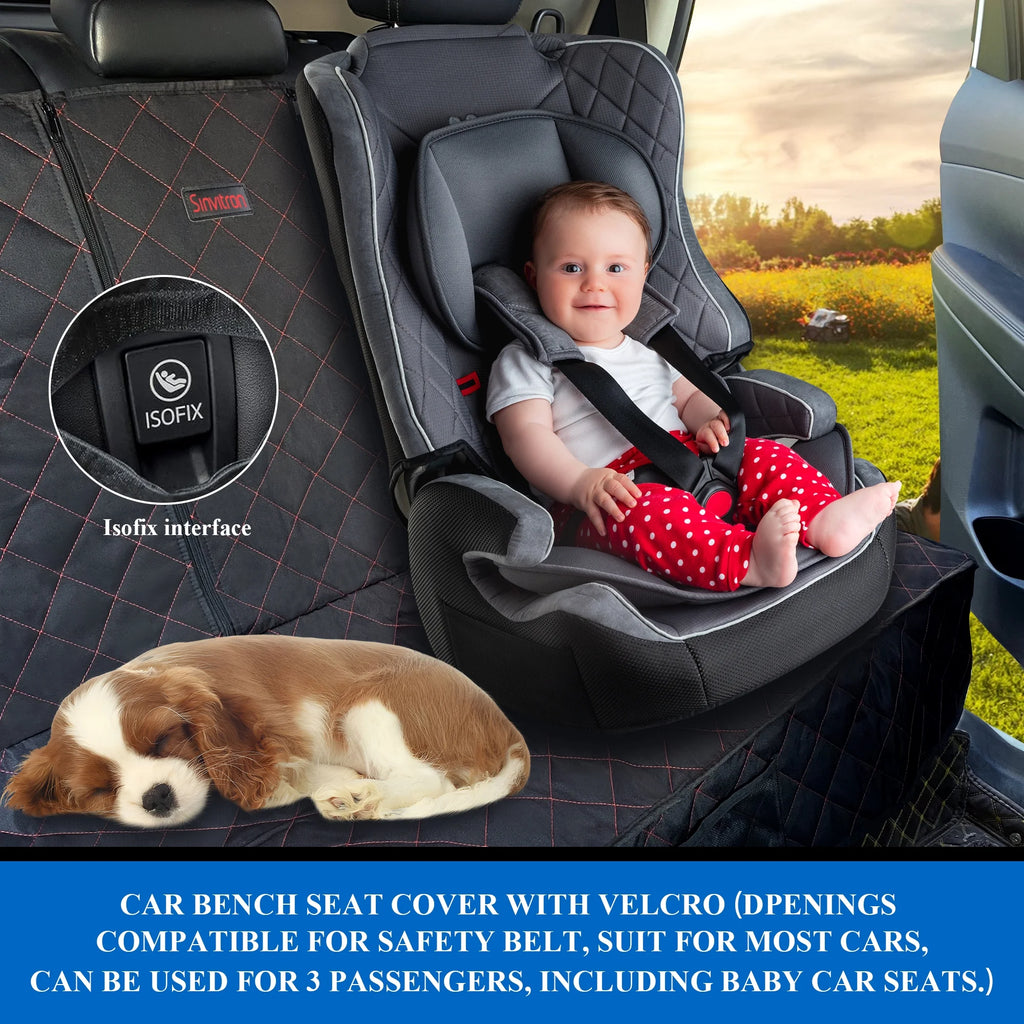 Dog Car Seat Cover, Back Seat Cover for Dogs Pet Car Seat Protector Waterproof Bench Car Seat Cover, Non-Slip Reat Seat Cover Fits Middle Armrest for Most Cars Trucks Suvs - Black