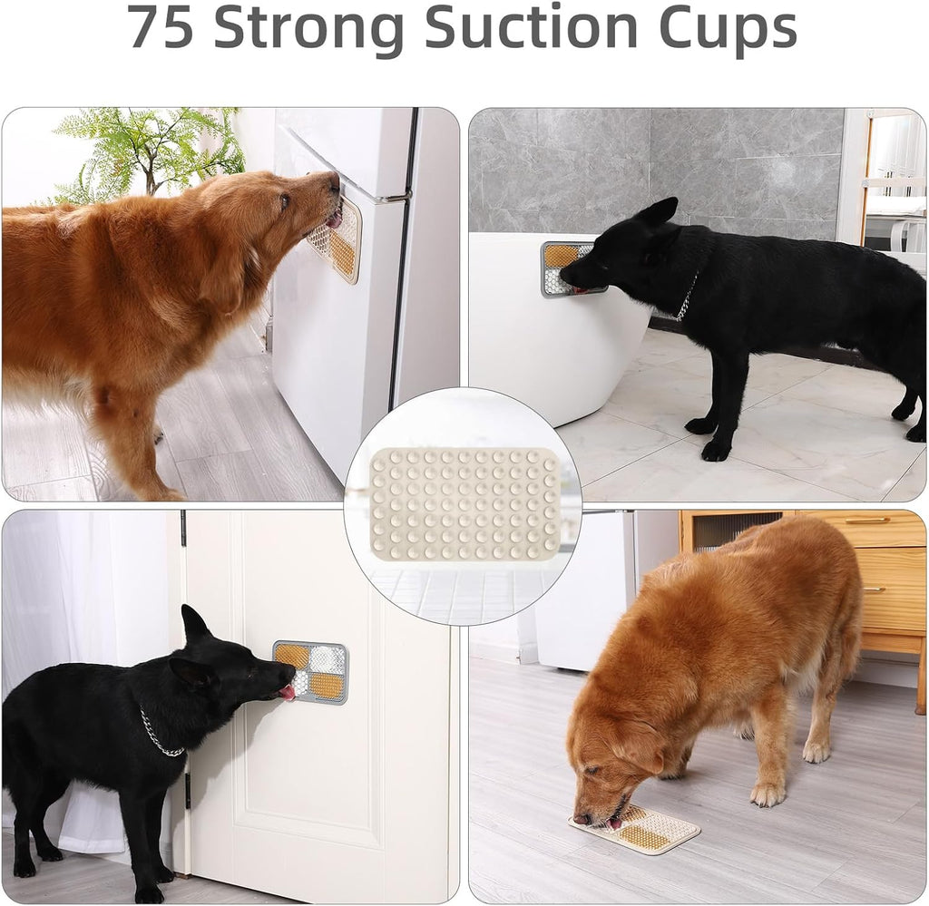 2PCS Large Lick Mat for Dogs with Suction Cups, Slow Feeder Bowls,Cat Lick Mat for Anxiety Relief, Dog Toys to Keep Them Busy, Cat Licking Pad for Boredom (Gray&Beige, 9.9'' × 6'')