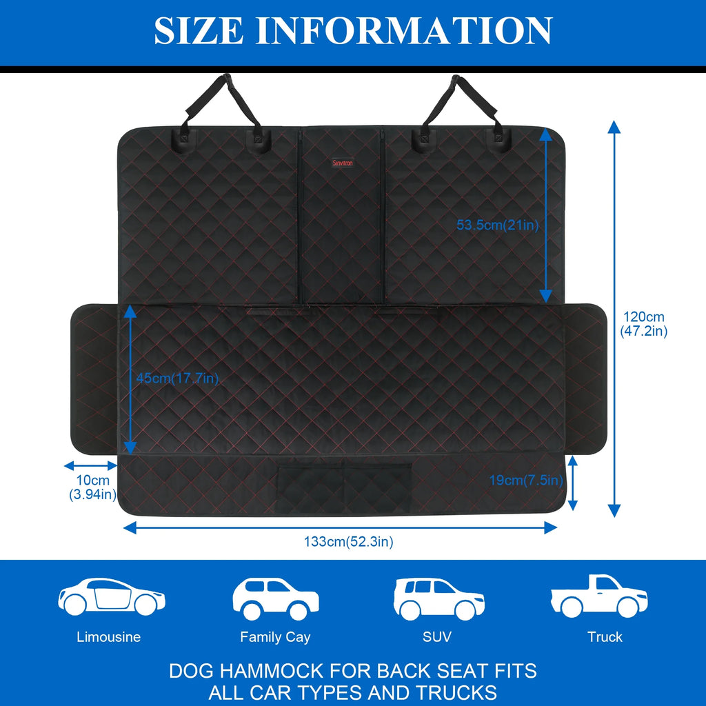 Dog Car Seat Cover, Back Seat Cover for Dogs Pet Car Seat Protector Waterproof Bench Car Seat Cover, Non-Slip Reat Seat Cover Fits Middle Armrest for Most Cars Trucks Suvs - Black