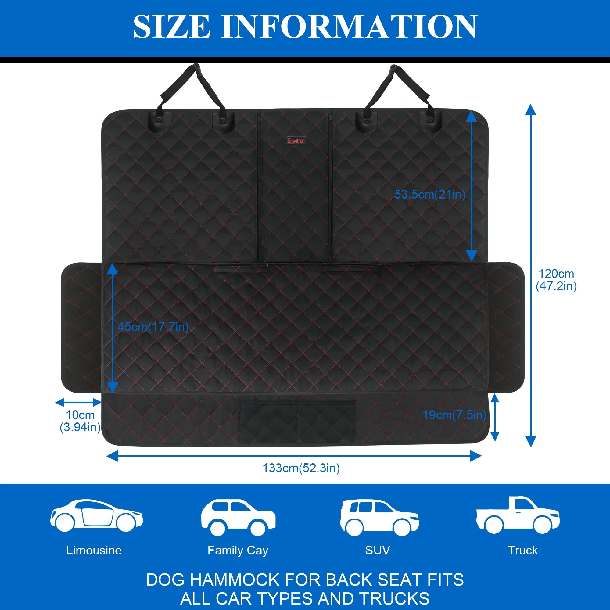Dog Car Seat Cover, Back Seat Cover for Dogs Pet Car Seat Protector Waterproof Bench Car Seat Cover, Non-Slip Reat Seat Cover Fits Middle Armrest for Most Cars Trucks Suvs - Black