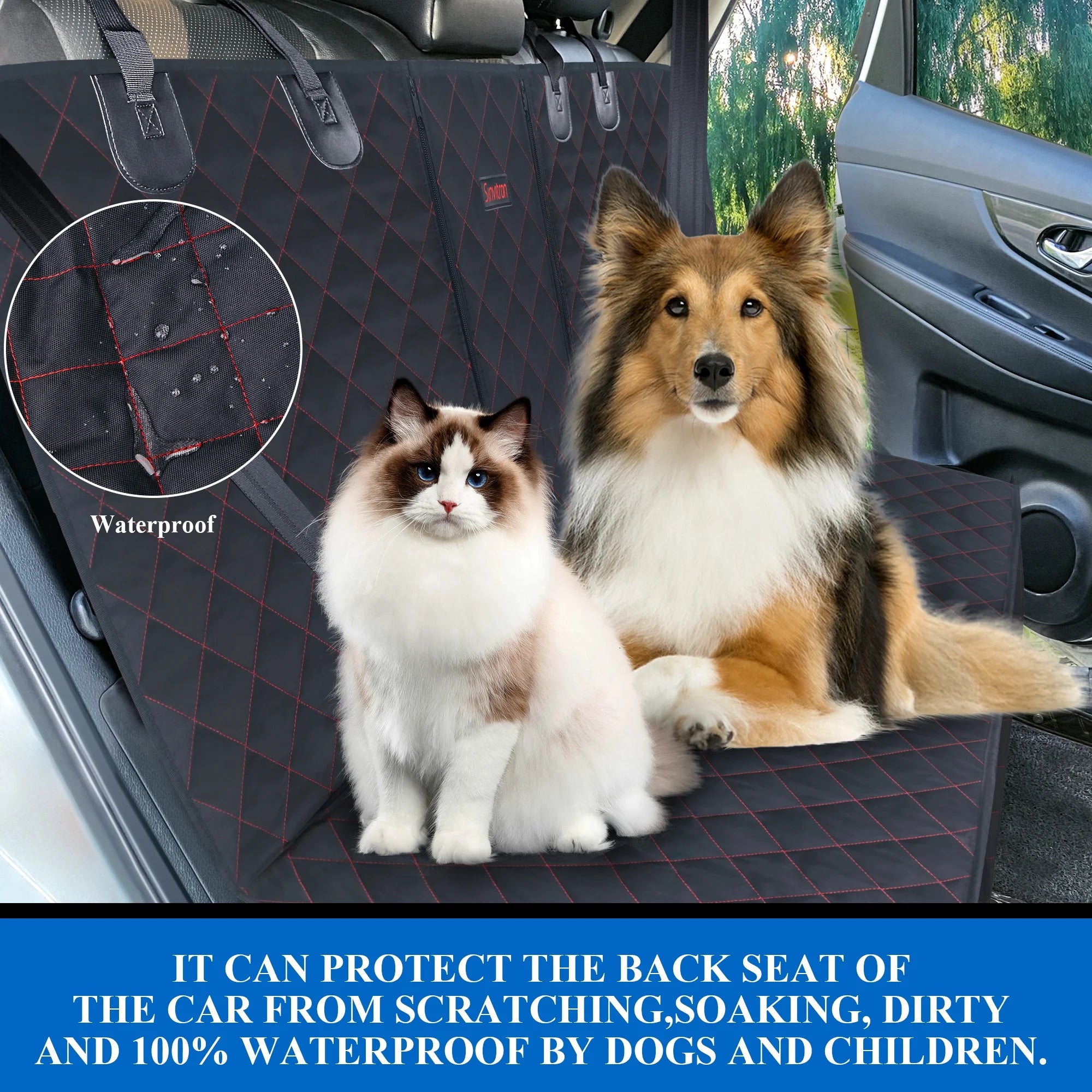 Dog Car Seat Cover, Back Seat Cover for Dogs Pet Car Seat Protector Waterproof Bench Car Seat Cover, Non-Slip Reat Seat Cover Fits Middle Armrest for Most Cars Trucks Suvs - Black