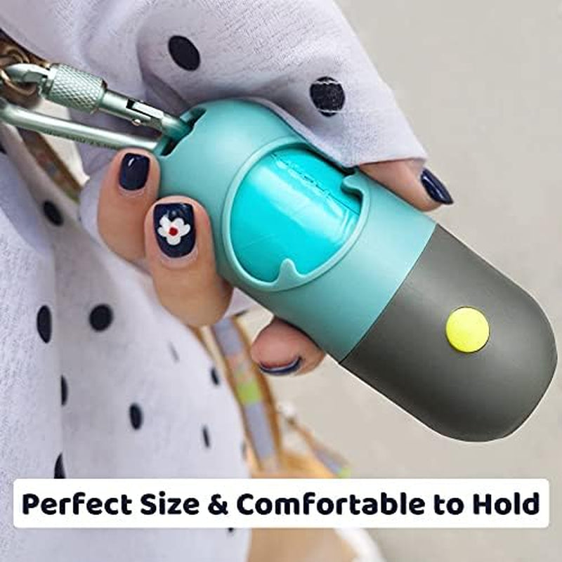 Dog Poop Bag Dispenser with Built-In LED Flashlight and Metal Clip for Leash, Pet Waste Bag Holder, Dog Walking Accessory, Crystal Blue