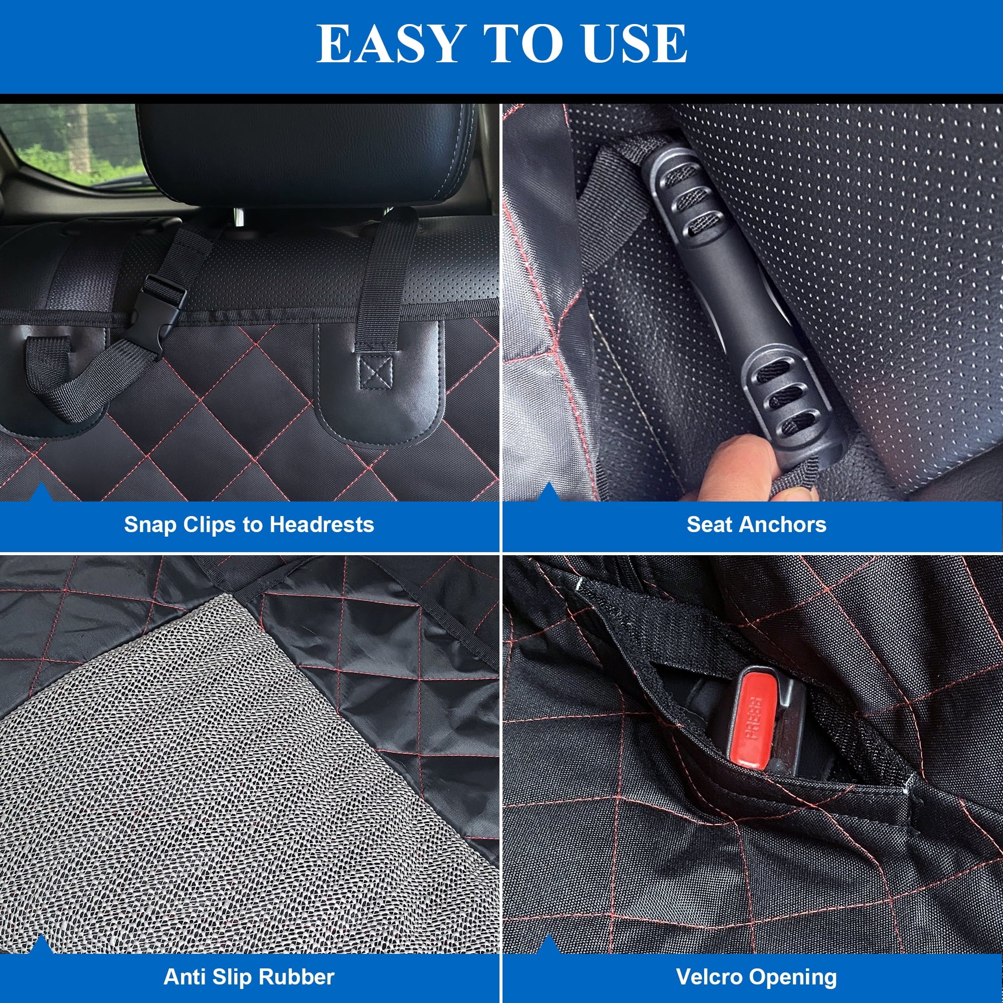 Dog Car Seat Cover, Back Seat Cover for Dogs Pet Car Seat Protector Waterproof Bench Car Seat Cover, Non-Slip Reat Seat Cover Fits Middle Armrest for Most Cars Trucks Suvs - Black
