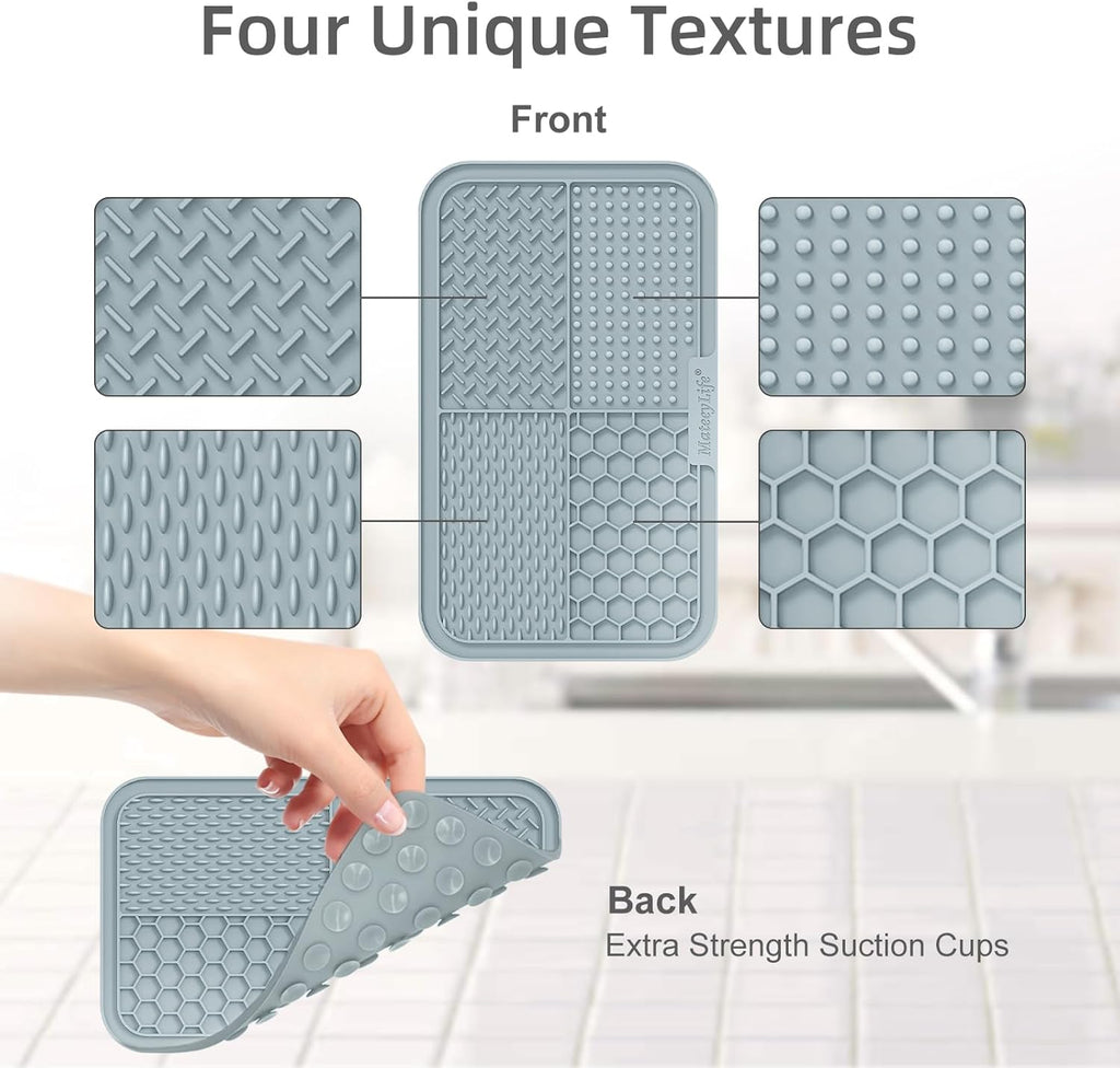 2PCS Large Lick Mat for Dogs with Suction Cups, Slow Feeder Bowls,Cat Lick Mat for Anxiety Relief, Dog Toys to Keep Them Busy, Cat Licking Pad for Boredom (Gray&Beige, 9.9'' × 6'')