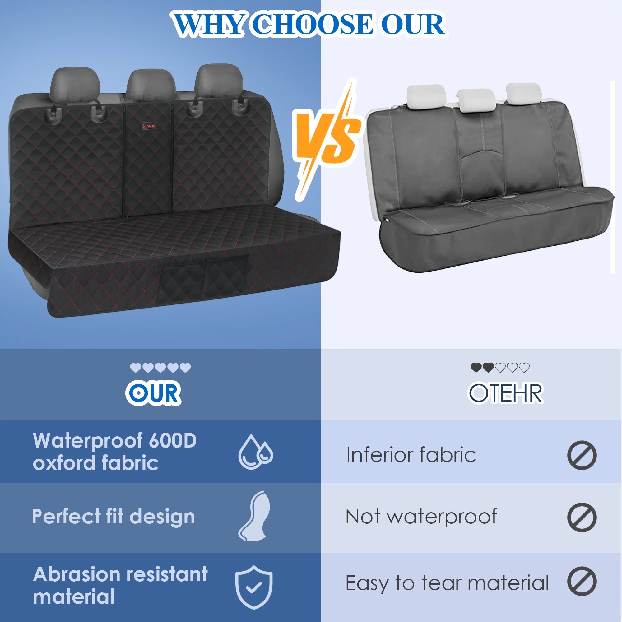 Dog Car Seat Cover, Back Seat Cover for Dogs Pet Car Seat Protector Waterproof Bench Car Seat Cover, Non-Slip Reat Seat Cover Fits Middle Armrest for Most Cars Trucks Suvs - Black
