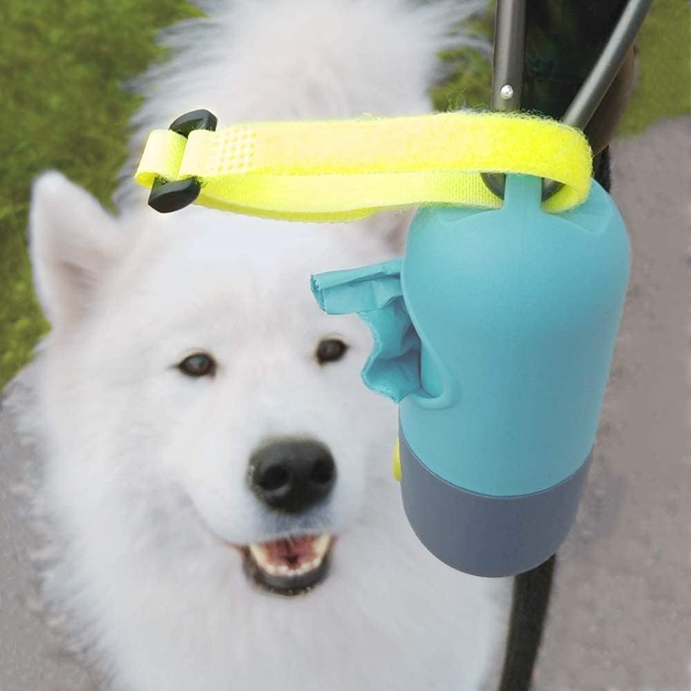 Dog Poop Bag Dispenser with Built-In LED Flashlight and Metal Clip for Leash, Pet Waste Bag Holder, Dog Walking Accessory, Crystal Blue