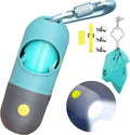 Dog Poop Bag Dispenser with Built-In LED Flashlight and Metal Clip for Leash, Pet Waste Bag Holder, Dog Walking Accessory, Crystal Blue