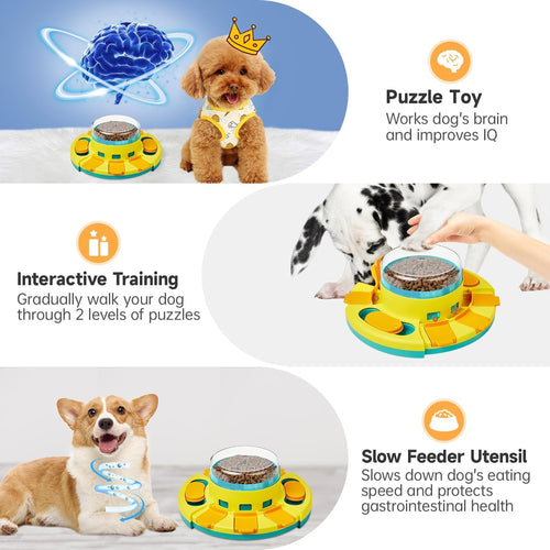 Dog Puzzle Toy - Two-Level Slow Feeder and Treat Dispenser for IQ Training and Entertainment, 4.2 Inch Height, Suitable for All Breeds
