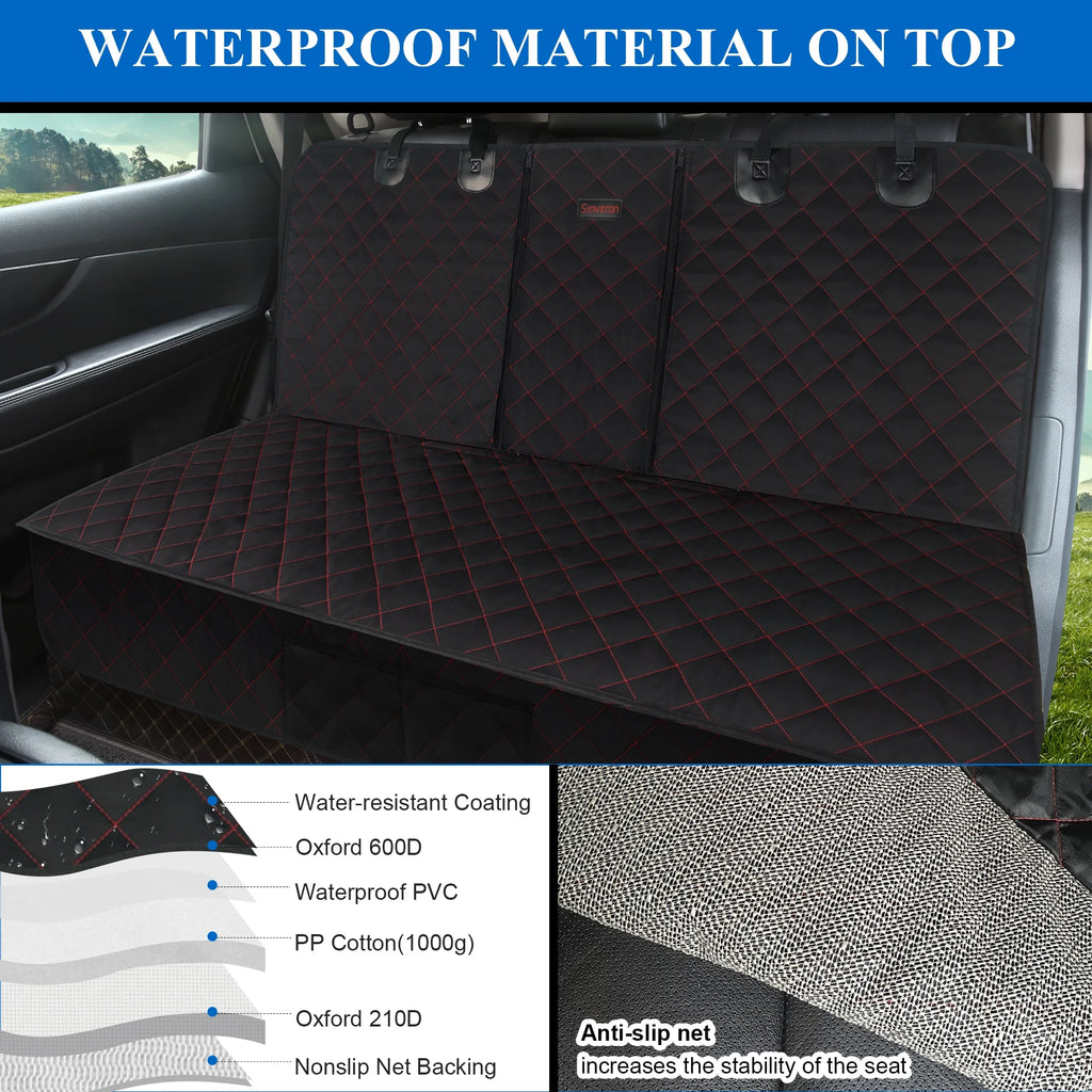 Dog Car Seat Cover, Back Seat Cover for Dogs Pet Car Seat Protector Waterproof Bench Car Seat Cover, Non-Slip Reat Seat Cover Fits Middle Armrest for Most Cars Trucks Suvs - Black