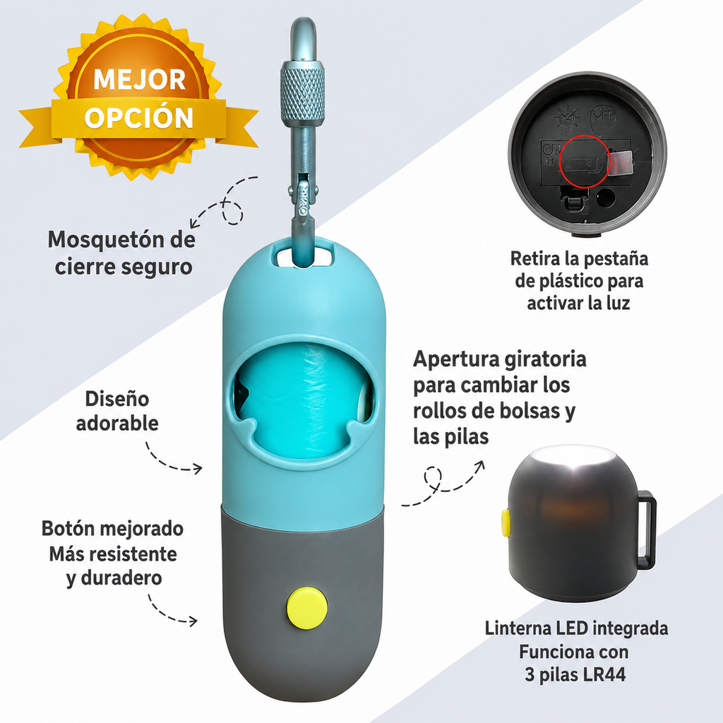 Petalia LumiPaw™ | Dispensador de Bolsas con Luz LED