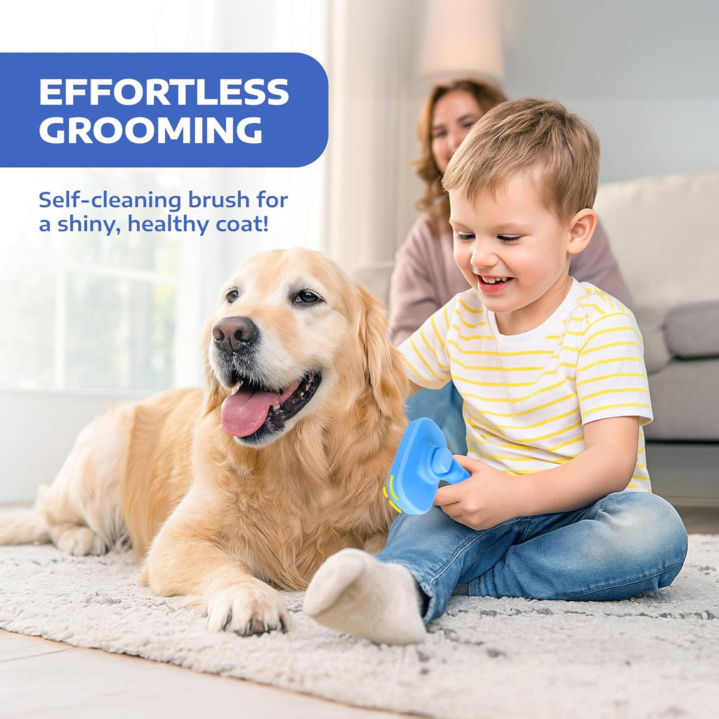 Self Cleaning Slicker Brush for Cats & Dogs – Grooming Tool for Shedding Long & Short Hair – Retractable Bristles Pet Brush – Easy-Clean Cat & Dog Deshedding – Painless Detangling - Blue