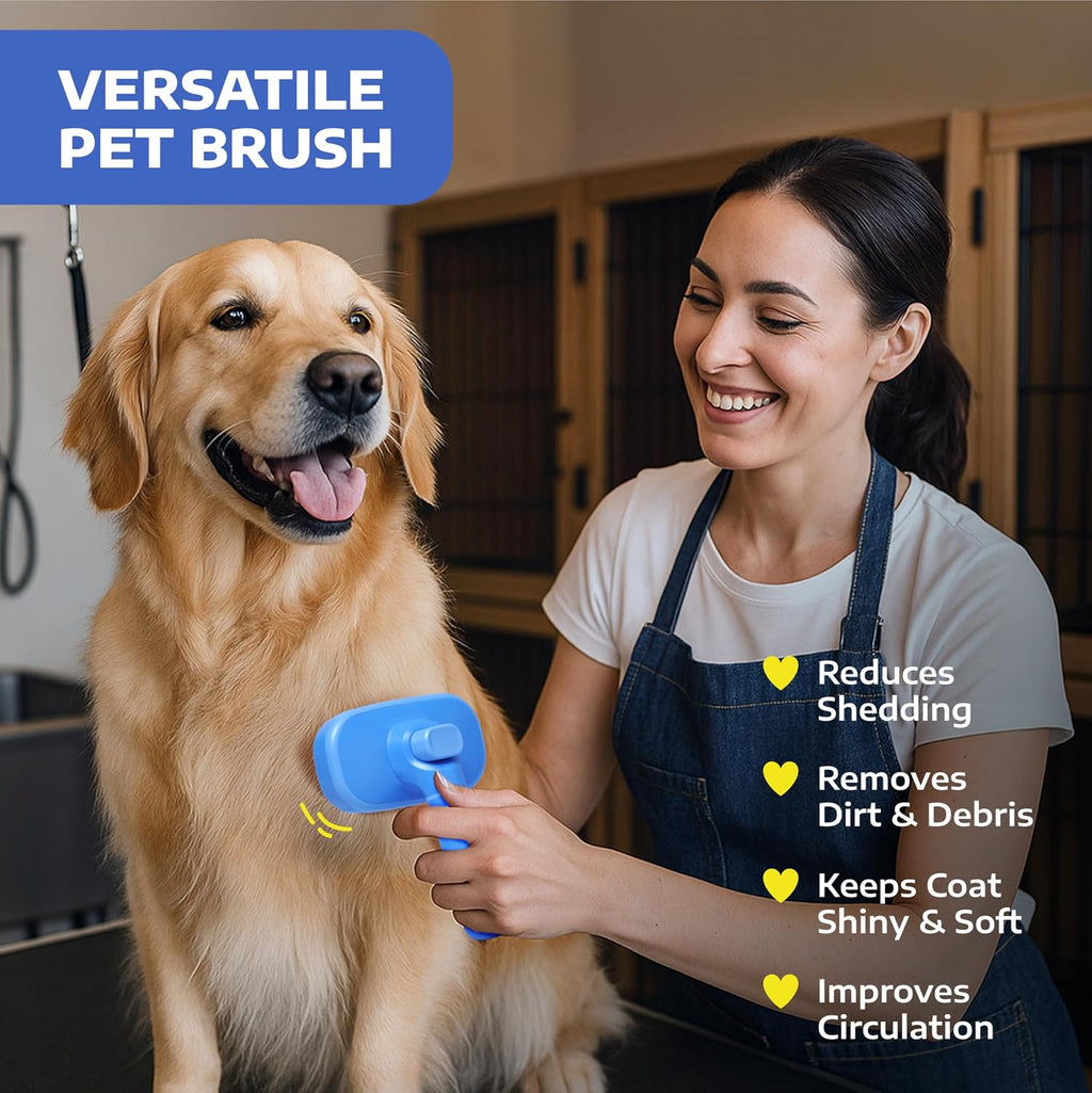 Self Cleaning Slicker Brush for Cats & Dogs – Grooming Tool for Shedding Long & Short Hair – Retractable Bristles Pet Brush – Easy-Clean Cat & Dog Deshedding – Painless Detangling - Blue